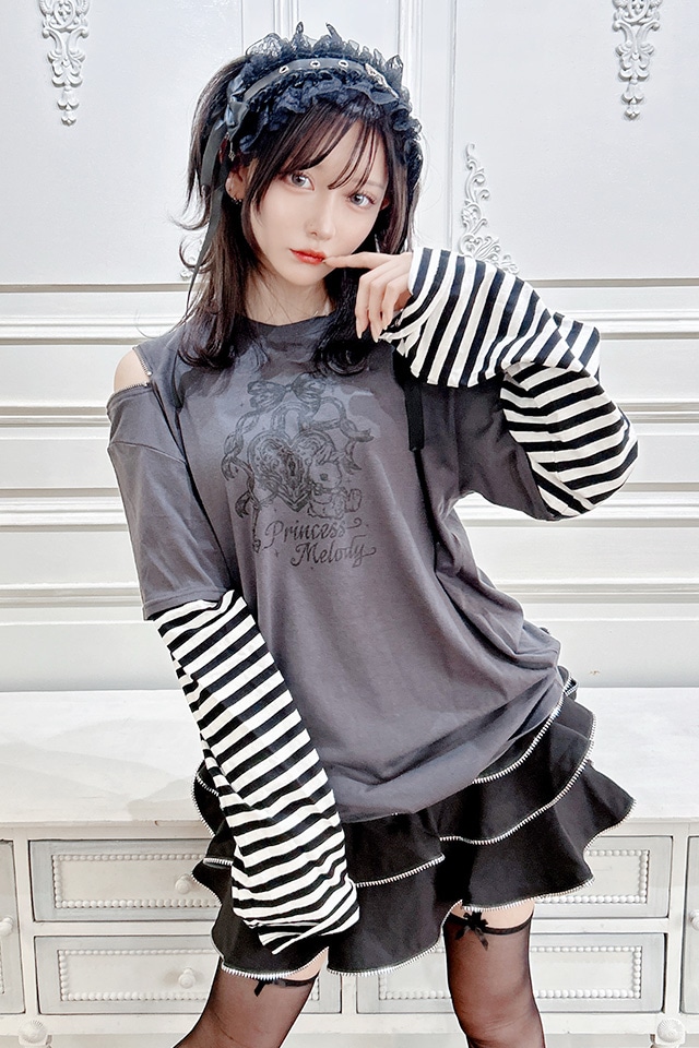 Princess Melody】りぼんラビットボーダー袖ロンT - グレー size-F