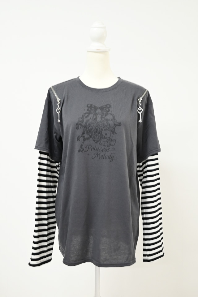 Princess Melody】りぼんラビットボーダー袖ロンT - グレー size-F