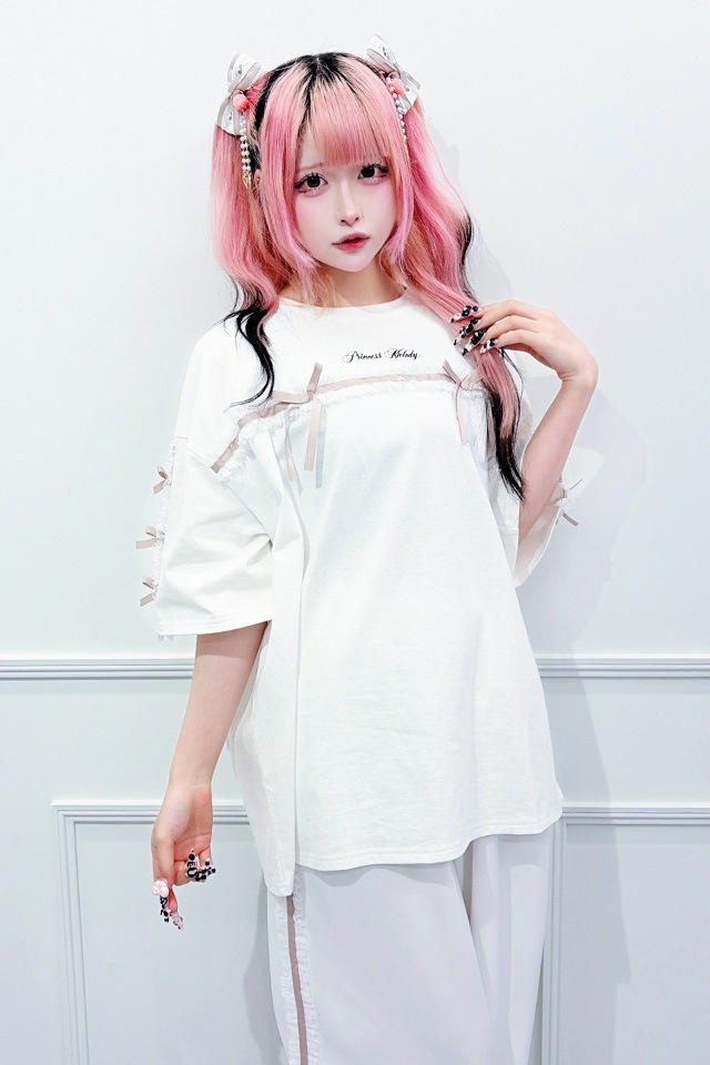 Princess Melody】りぼん×レーステープラインビッグTシャツ - ホワイト