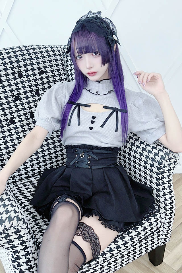 ☆m☆ MA*RS】ハートボタンワッフルトップス - グレー size-F | 地雷系