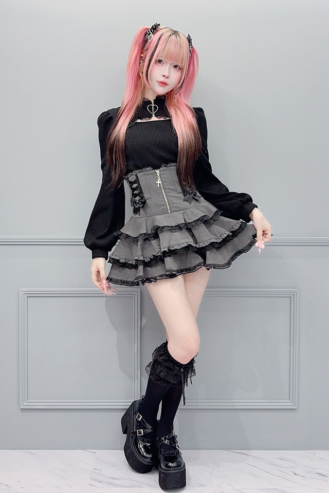 MA*RS】クロスZIPレースアップスカパン - グレー size-F | 地雷系 MA*RS】クロスZIPレースアップスカパン - グレー size-F | 地雷系
