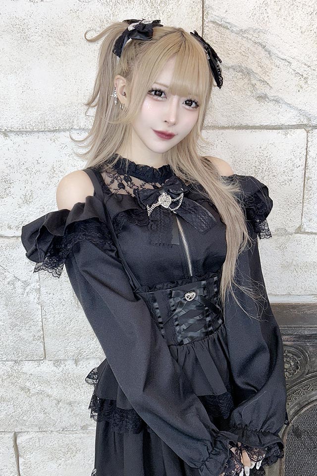 rosy monster★新品未使用★フリルマントブラウス＆フリルリブニット MA*RS】サテンリボン付きフリルブラウス - ブラック size-F