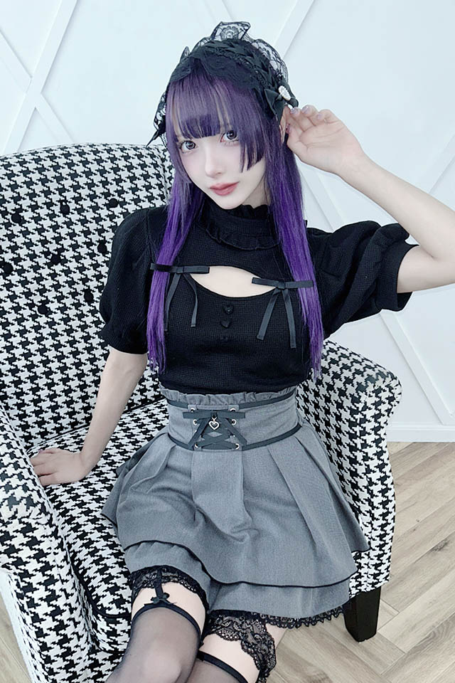 marimeroo様♡ありがとうございます♡ MA*RS】ハートボタンワッフルトップス - ブラック size-F | 地雷