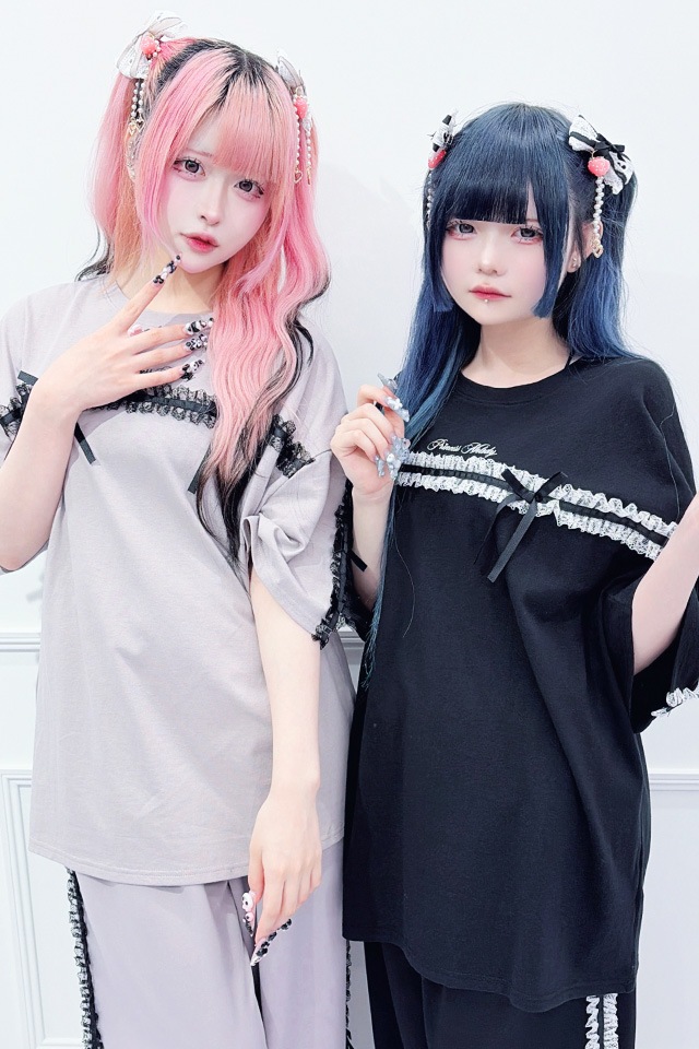 Princess Melody】りぼん×レーステープラインビッグTシャツ - ブラック