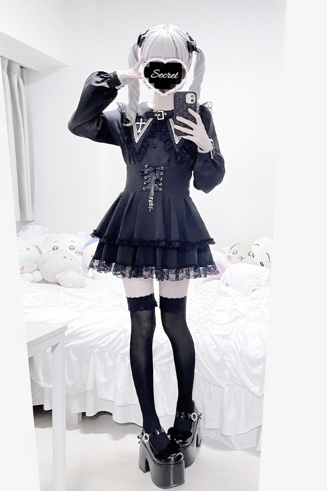 MA*RS】ベルト付きクロス刺繍ブラウス - ブラック size-F | 地雷系