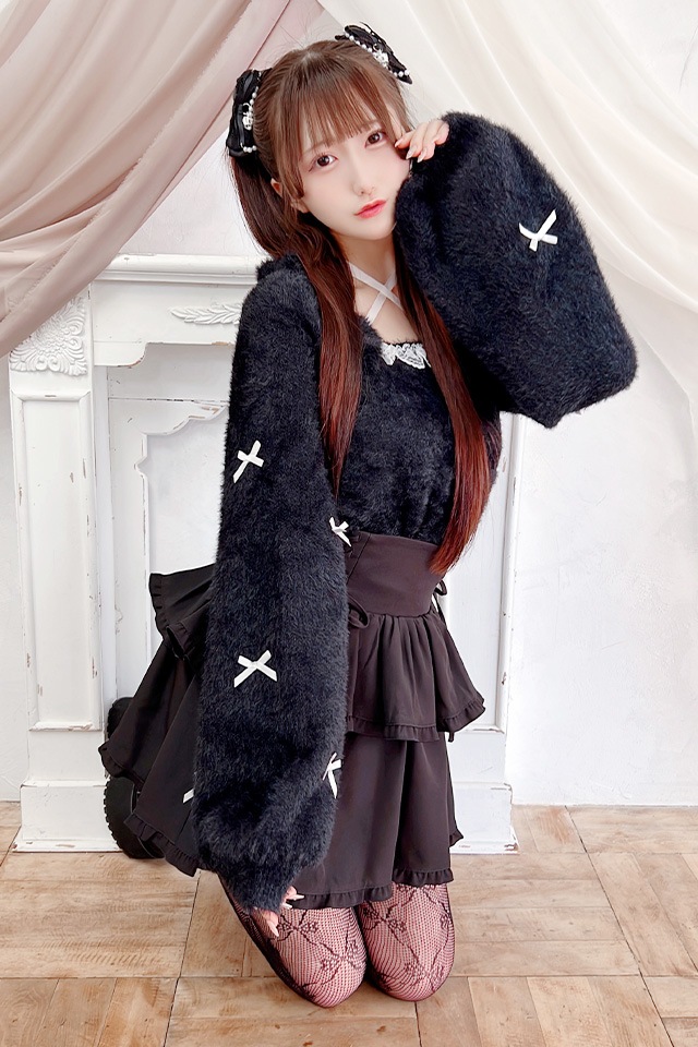 MA*RS】チビリボンケープ風ニット - BLK/ホワイト size-F | 地雷