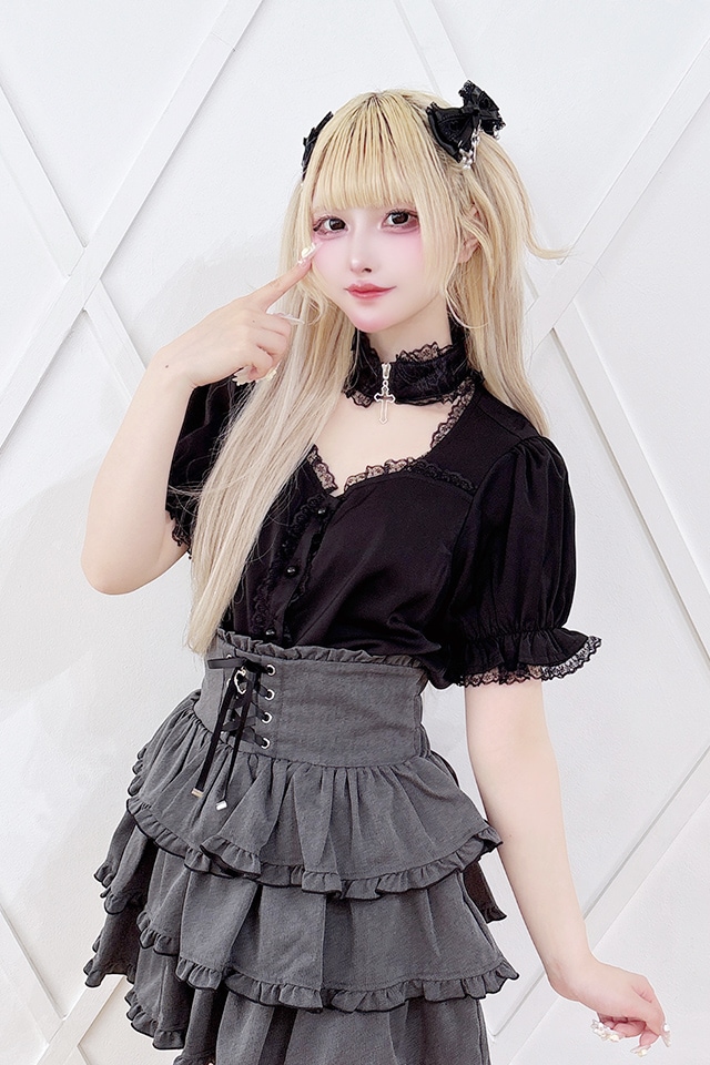 めりーくろす MA*RS】クロスチョーカー付きブラウス - BLK/BLK size-F | 地雷系