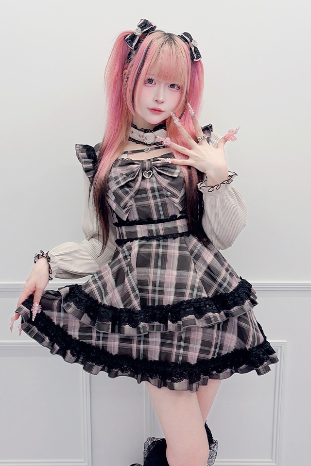 TRALALA ハート ノースリーブ ミニワンピース リボン ピンク 姫ギャル Princess Melody】ハートチャームテープ×りぼんワンピース - ピンク