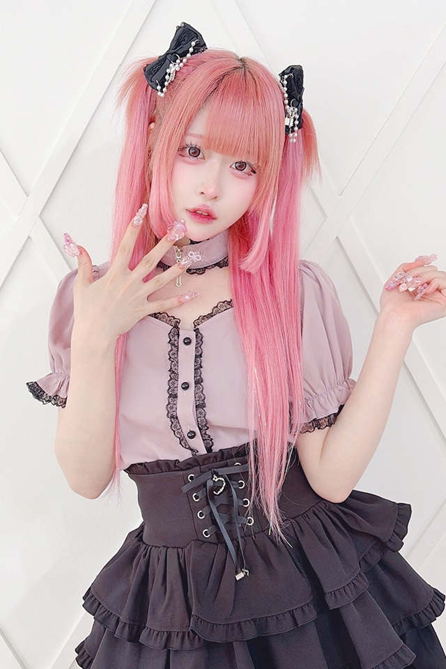 ★レア★　MARS マーズ　リボン付フリルMARSストーンロゴ柄長傘　黒✗ピンク ☆レア☆MARS マーズリボン付フリルMARSストーンロゴ柄長傘黒✗ピンク