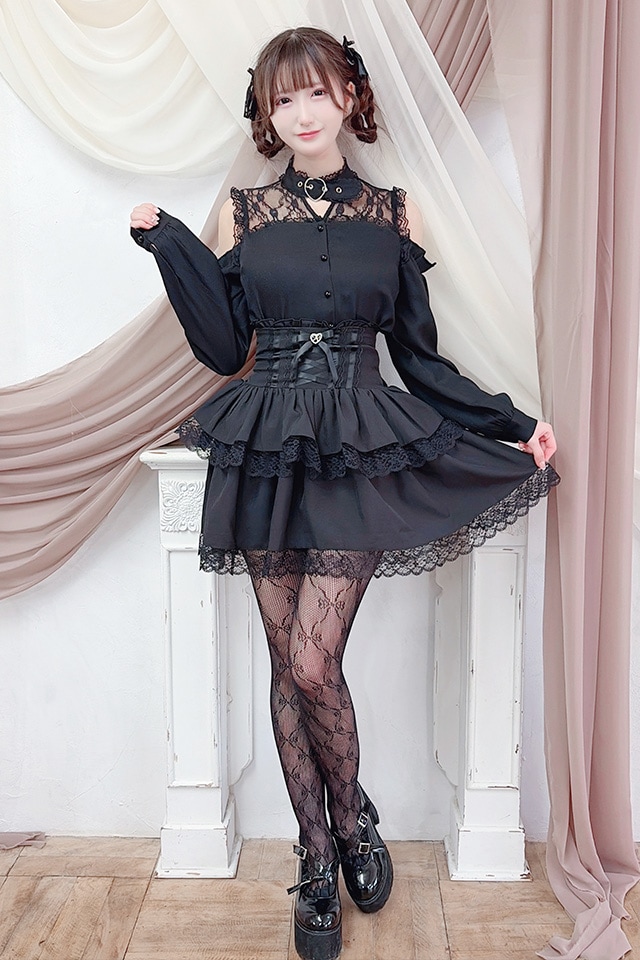 MA*RS】ハートバックル肩開きブラウス - ブラック size-F | 地雷系