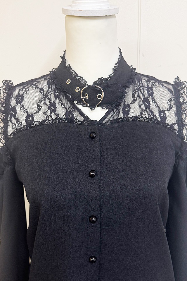 地雷 マーズ ハート バックル チョーカー ブラウス スカパン セットアップ 黒 MA*RS】ハートバックル二段フリルスカパン - ブラック size-F