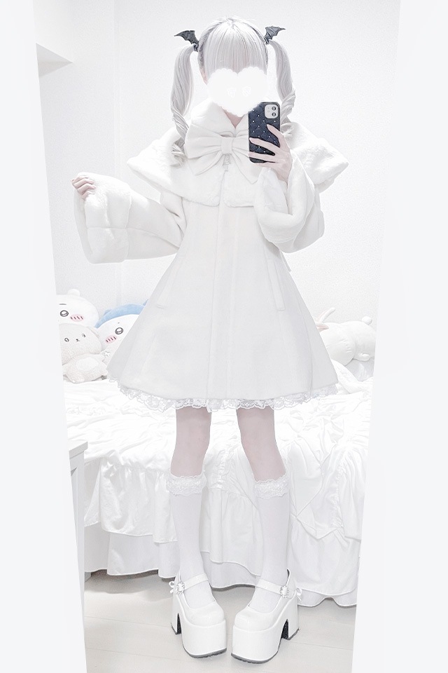 MARS 白いリボン付きフリースケープコート　ポンチョ MA*RS】【TETOYちゃんコラボ】クロスリボンケープ付きコート