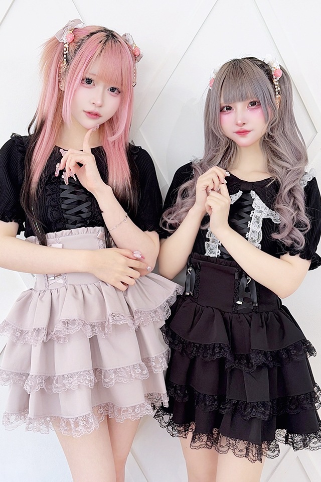 MA*RS】ハートレース×セーラー襟テレコトップス - ブラック size-F