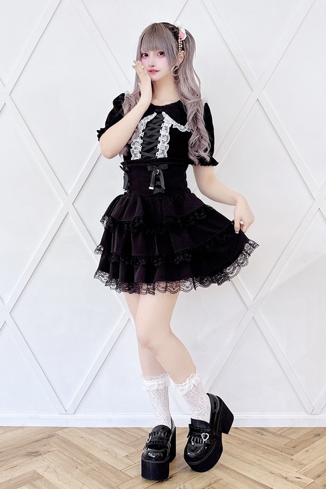 ポ*姫様 90梯子リボンセーラー襟カットソー MA*RS】ハートレース×セーラー襟テレコトップス - ホワイト size-F