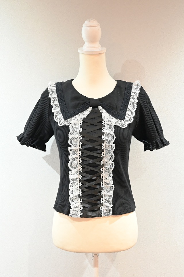 Dim Moire おすましレース襟トップス Black&White DimMoire【ディムモアール】おすましレース襟トップス/Black