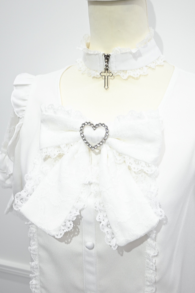 MA*RS】チョーカー付き肩フリルレースリボンブラウス - WHT/WHT size-F