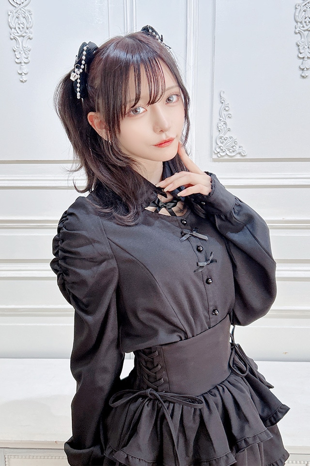 MA*RS】デコルテ開きメローフリル襟ブラウス - ブラック size-F | 地雷