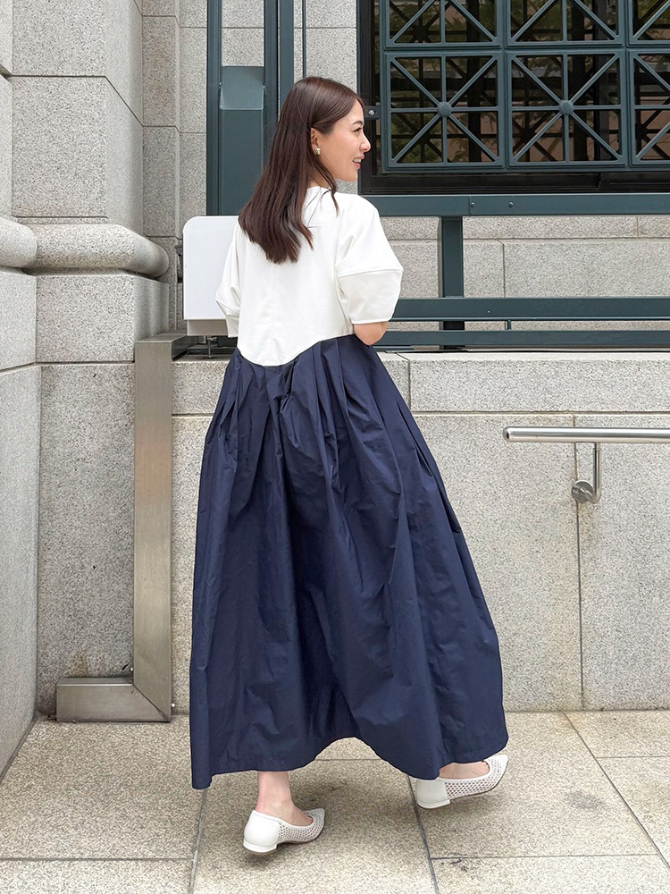 VIRINA リブドッキングワンピース オフホワイト×ネイビー ドッキング