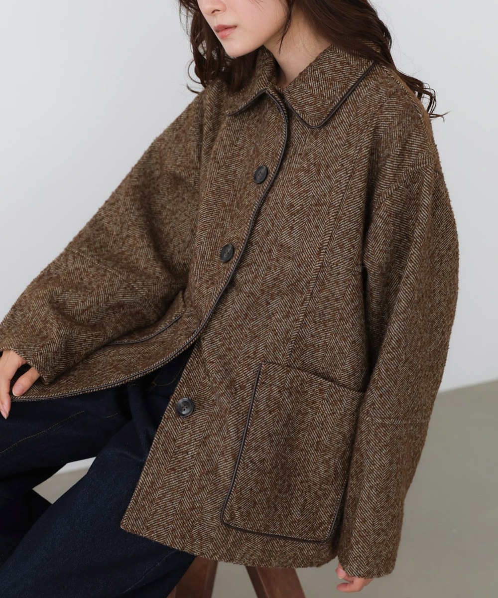 Bab/バブ|ヘリンボーンツイードカバーオールジャケット【7541022