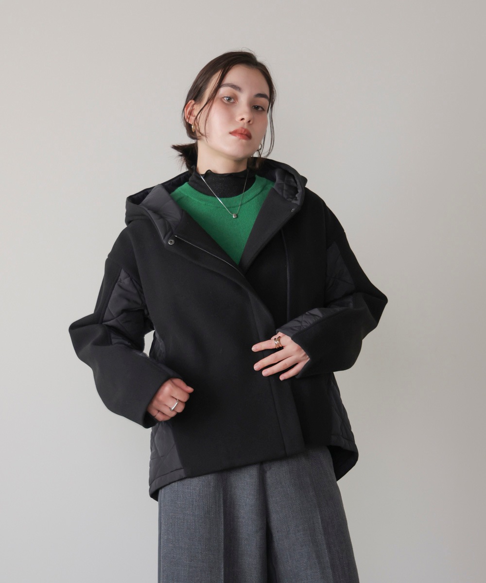 Bou Jeloud/ブージュルード|メルトン中綿切替フードZIPコート