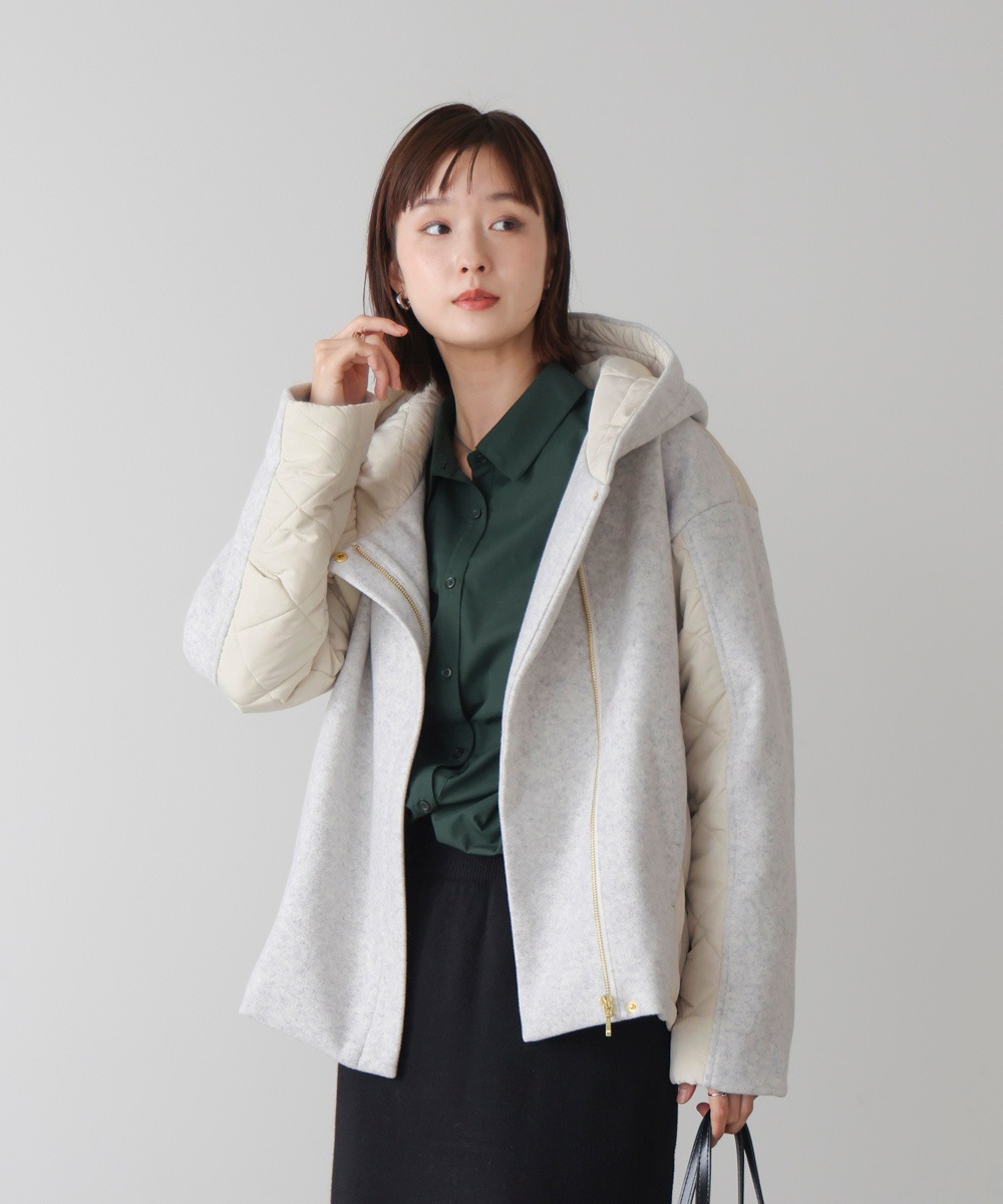 Bou Jeloud/ブージュルード|メルトン中綿切替フードZIPコート