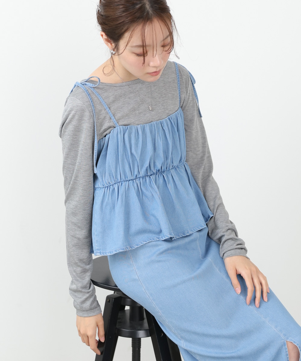Bab/バブ|【選べるサイズ展開】デニムペプラムギャザーキャミ