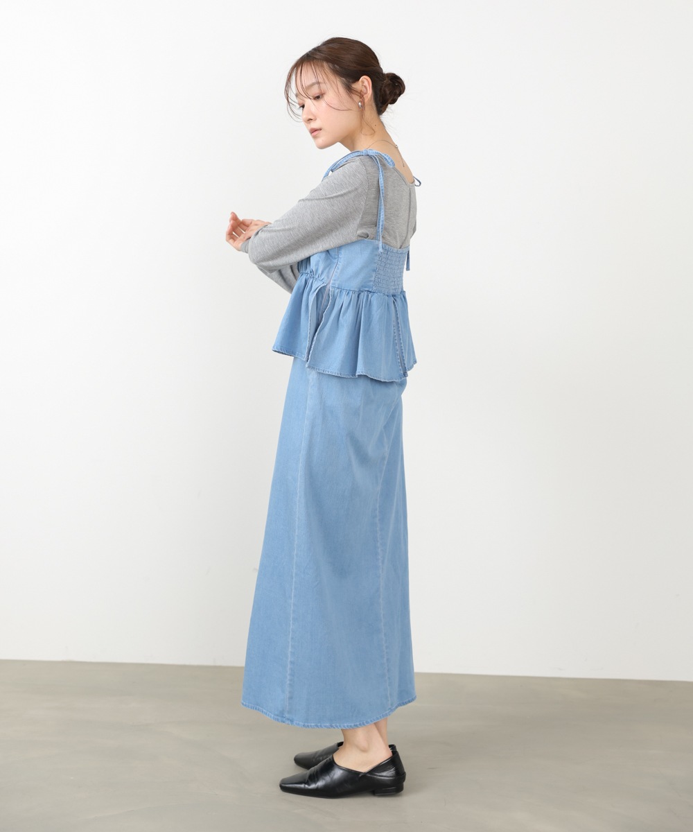 Bab/バブ|【選べるサイズ展開】デニムペプラムギャザーキャミ