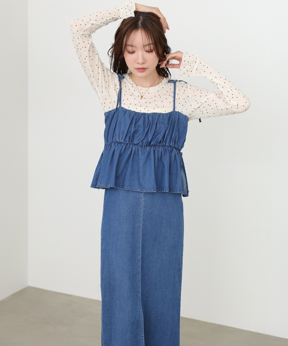 Bab/バブ|【選べるサイズ展開】デニムペプラムギャザーキャミ