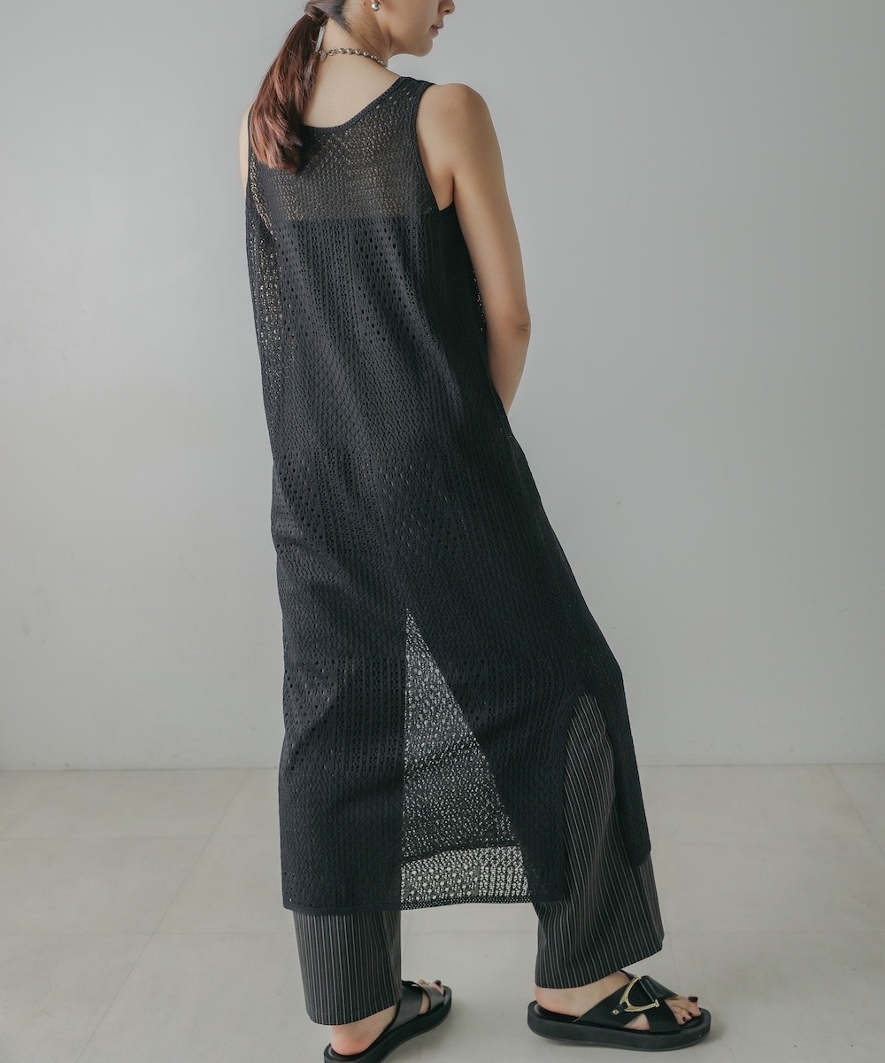 サイドスリットのニットシースドレス CIEL'AIR/シエルエアー |BLOCK SHEER KNIT DRESS(ブロックシアーニット