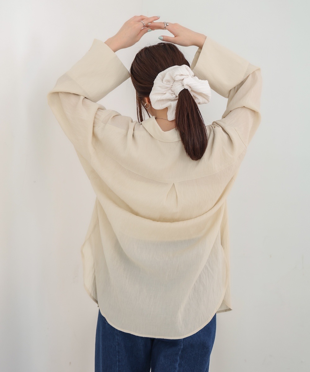 Bab/バブ|ワイドカフスワンポイント刺繍シアーシャツ【5538052