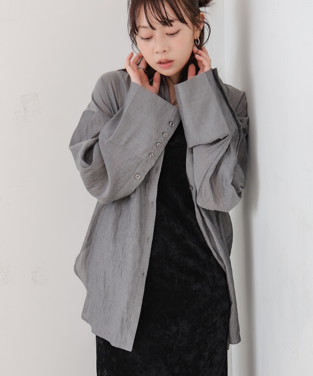 Bab/バブ|ワイドカフスワンポイント刺繍シアーシャツ【5538052