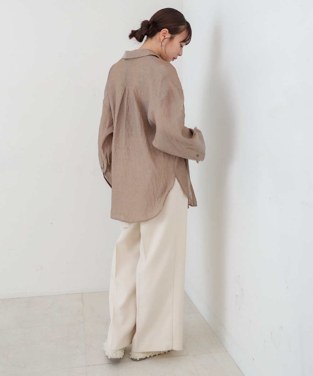 Bab/バブ|ワイドカフスワンポイント刺繍シアーシャツ【5538052