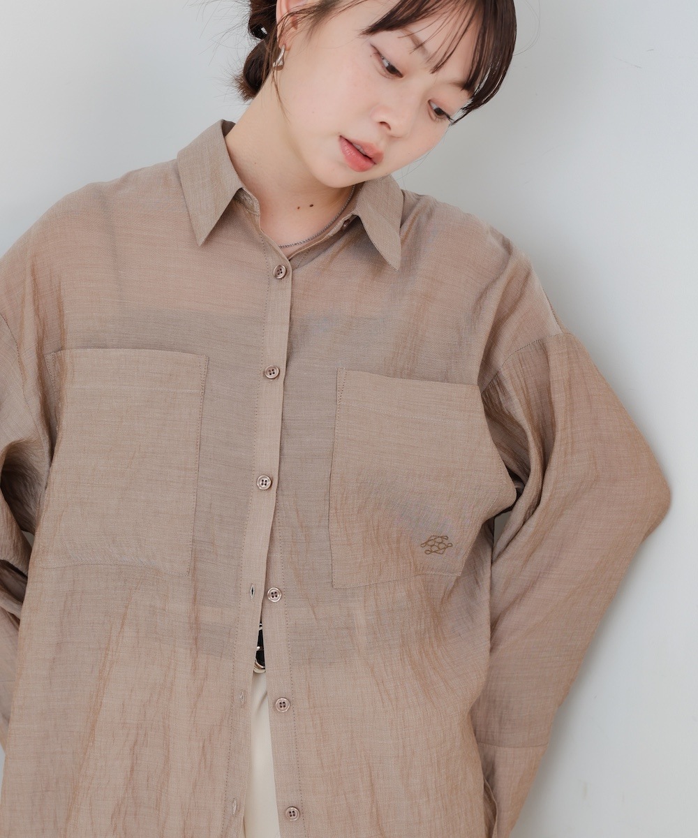 Bab/バブ|ワイドカフスワンポイント刺繍シアーシャツ【5538052