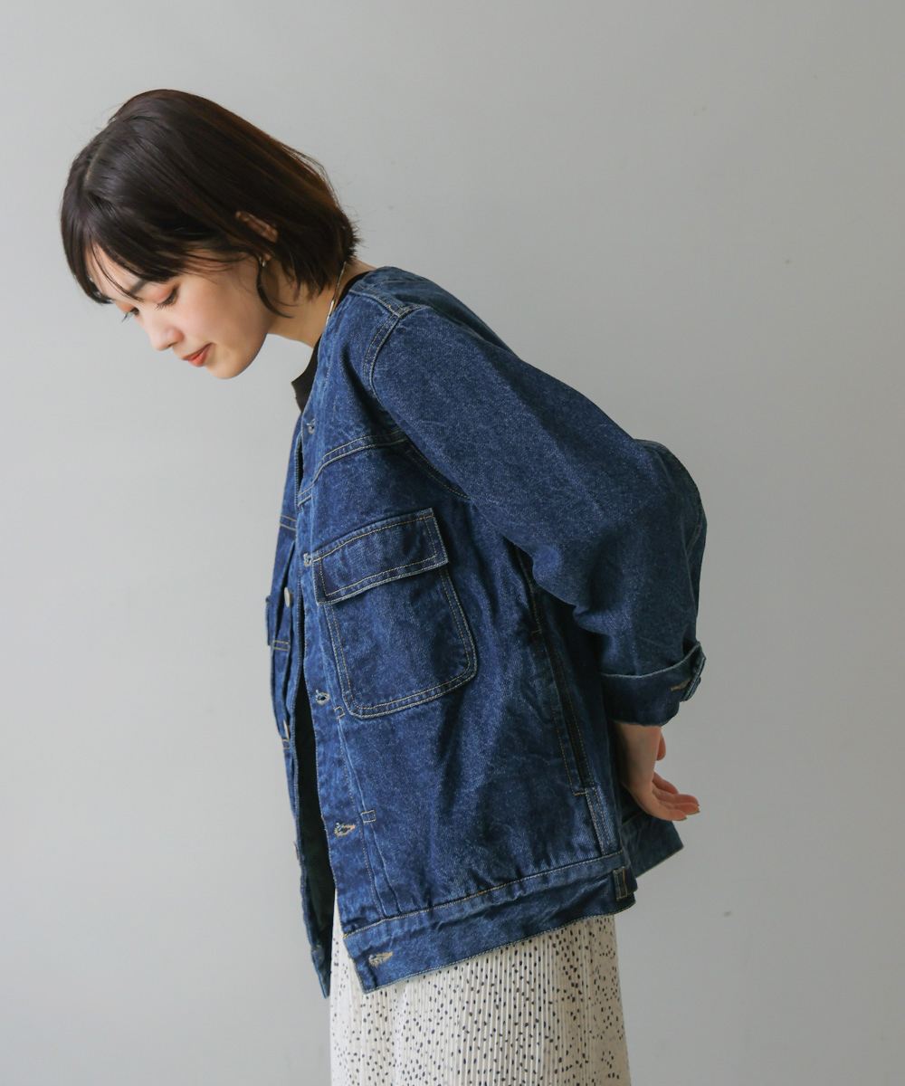 グラッドハンド ノーカラージャケット デニム モノグラム Mサイズ img_9630-01.jpg