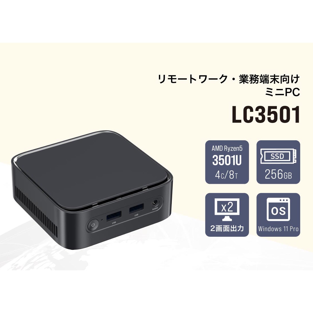 リンクスインターナショナル LC3501 ミニPC AMD Ryzen 5 3501U メモリ16GB ストレージ256GB Windows 11 Pro わずか10cm四方の小型デスクトップパソコン LC3501-16/256-W11Pro(3501U) [ HDMI 2.0｜DisplayPort 1.4｜Gigabit LAN｜Wi-Fi 5｜Bluetooth 4.2 ]
