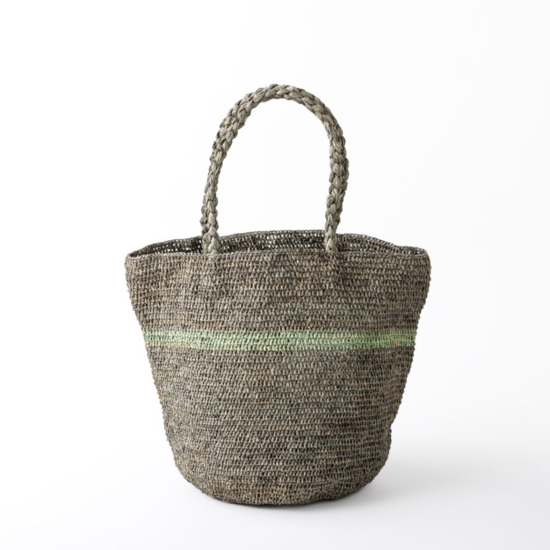 最終価格 Lino e Lina アリスストライプ ラフィアバッグ ALICE STRIPE ラフィアバッグ Gray&Khaki