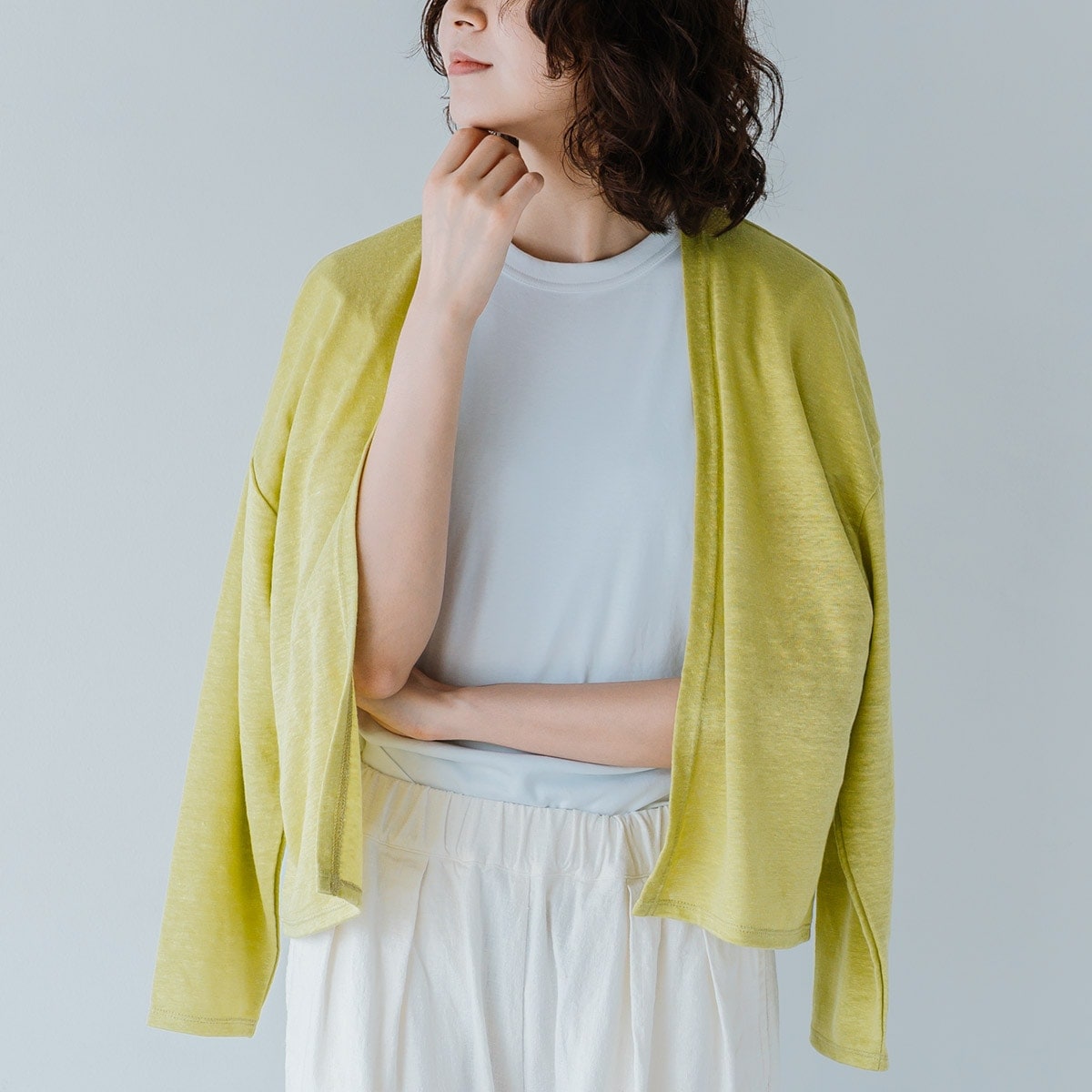 SONORO _ リネン カーディガン イエローグリーン