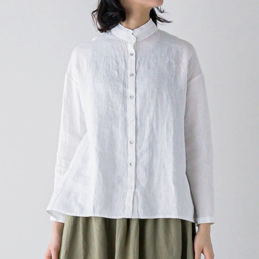 E54-17　スタンドカラーブラウス _ ブラン _ [受注生産]