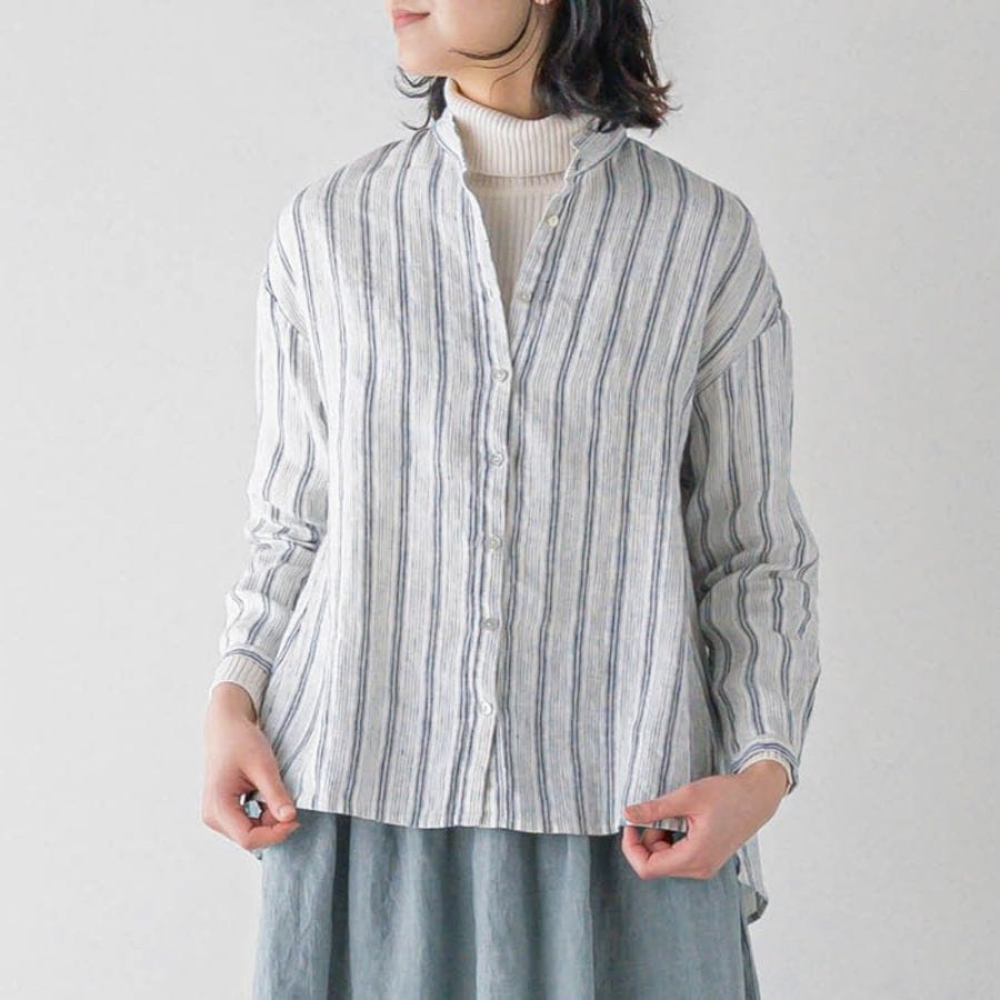 E54-17　スタンドカラーブラウス _ トラン _ [受注生産]