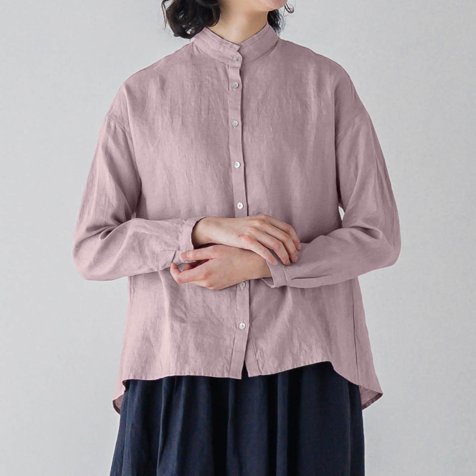 E54-17　スタンドカラーブラウス _ ルビ _ [受注生産]