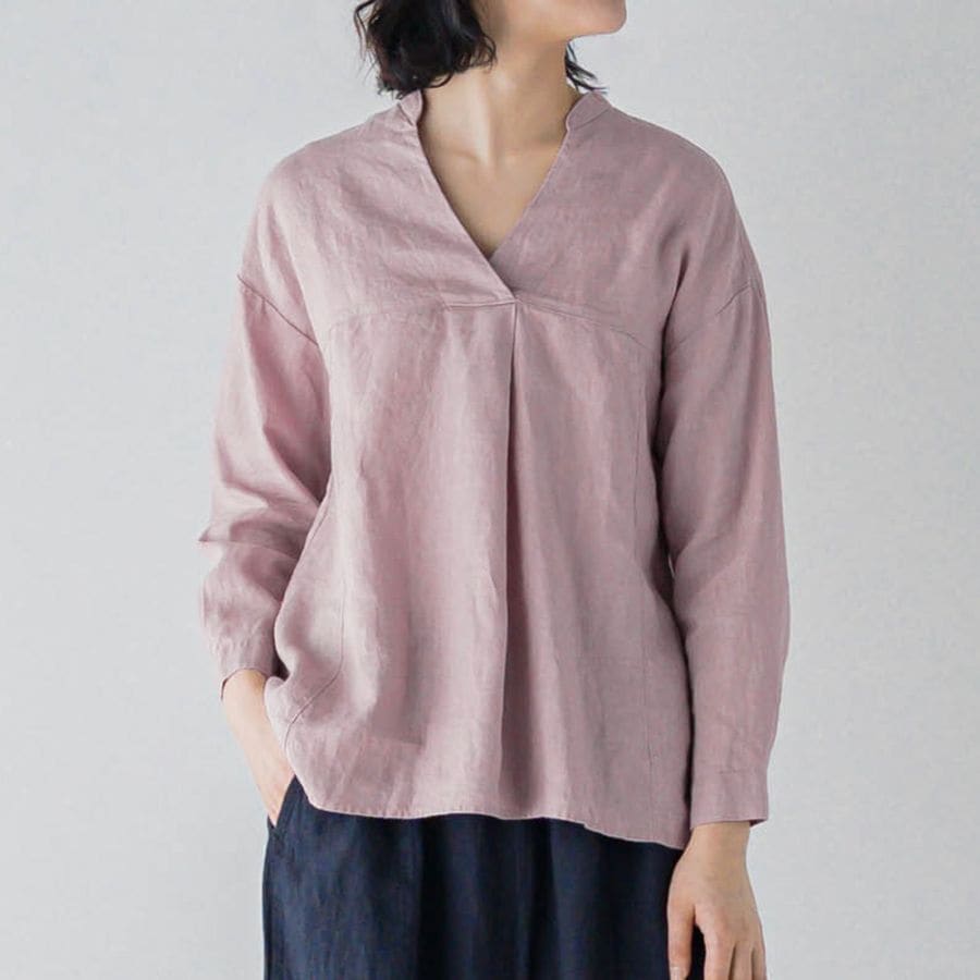 E73-15　Vネック切替えブラウス _ ルビ _ [受注生産]