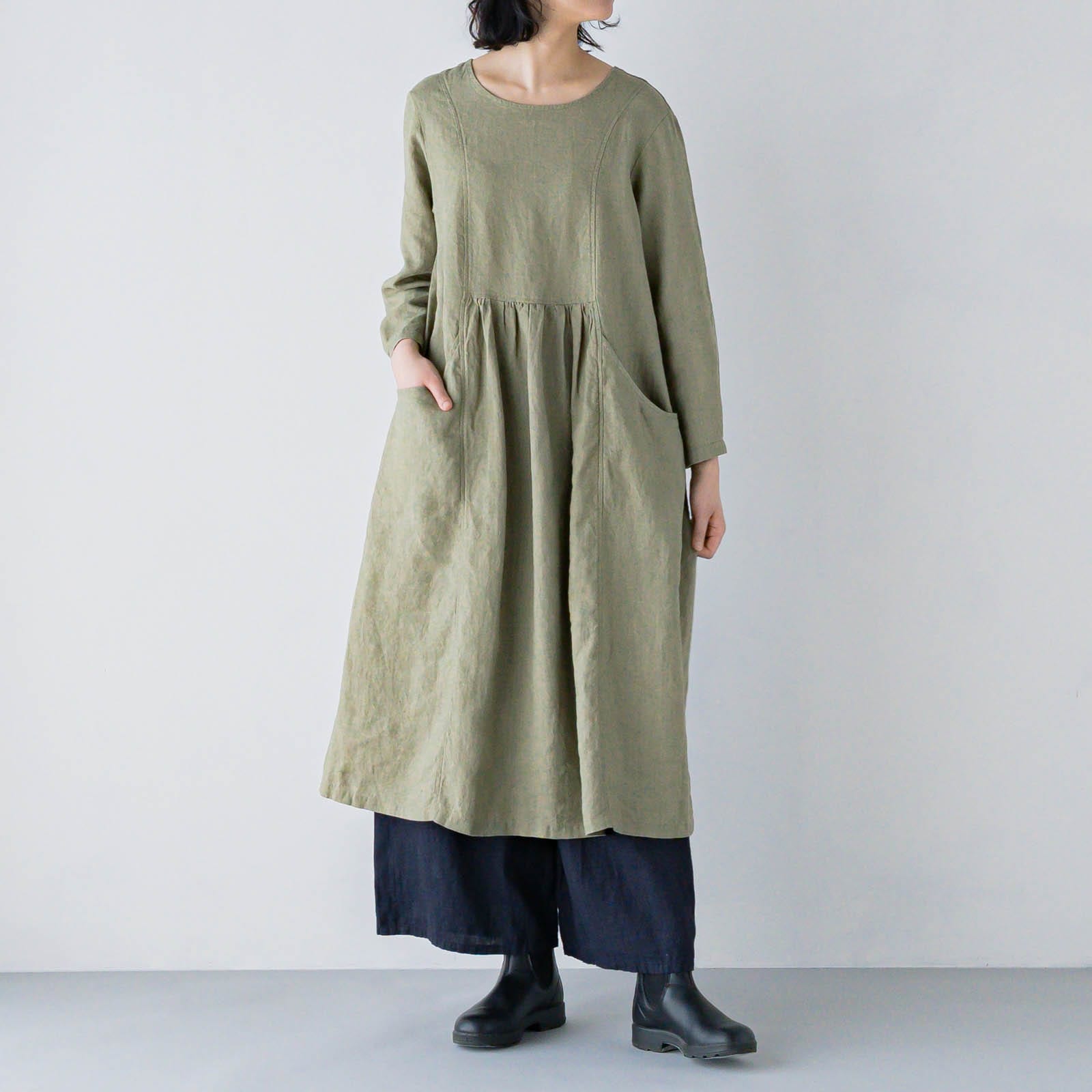 E51-4　ギャザーワンピース _ フォググリーン _ [受注生産]