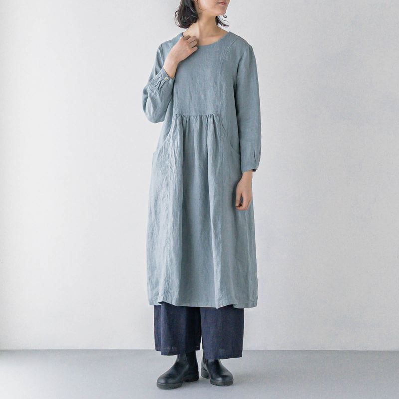 E51-4 ギャザーワンピース _ サックスブルー _ [受注生産]
