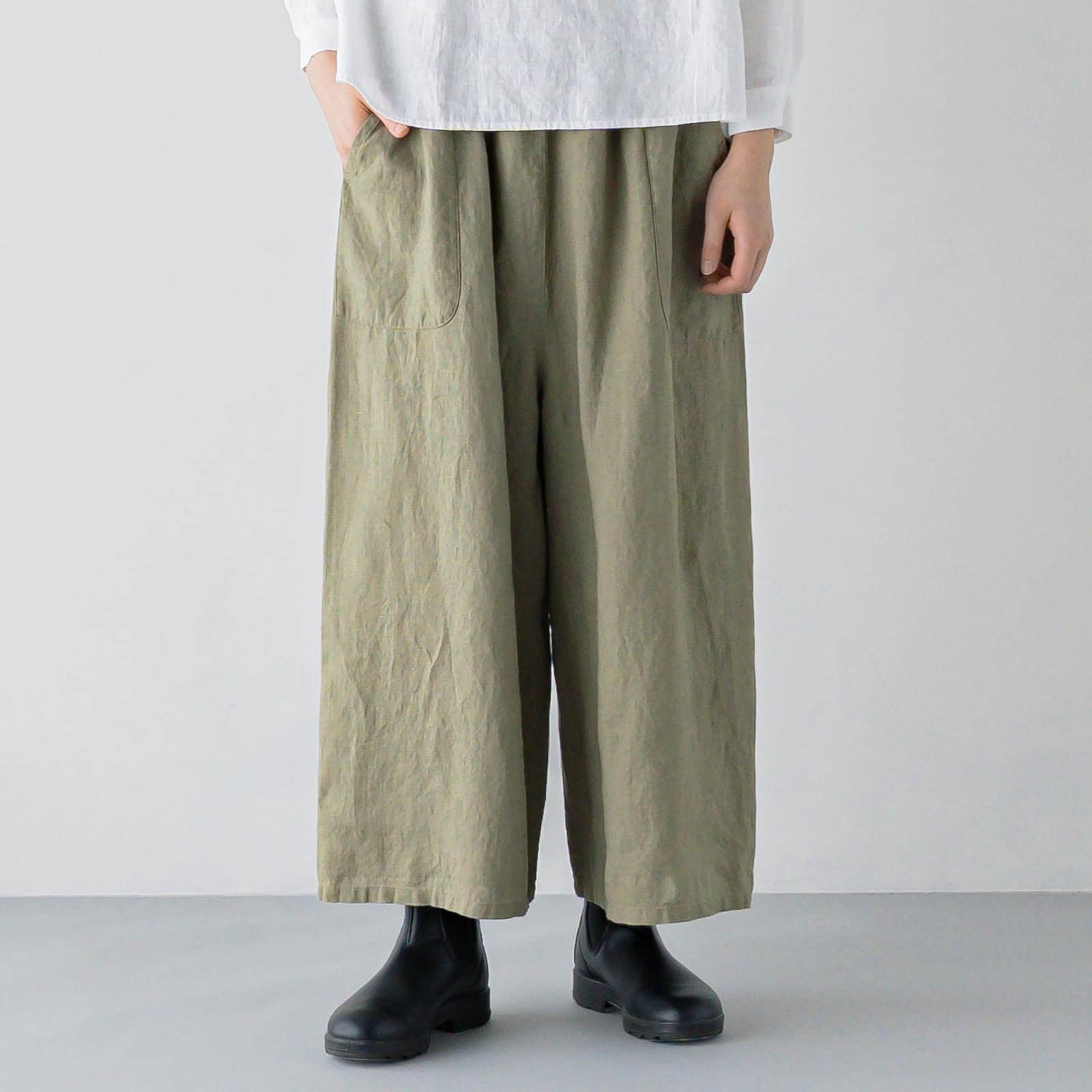 H13　ワイドパンツ _ フォググリーン