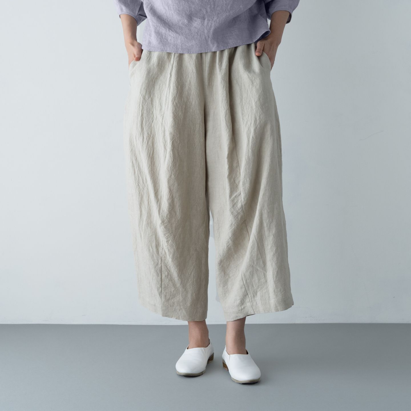 ファナージュリネン _ ワイドパンツ サンドベージュ