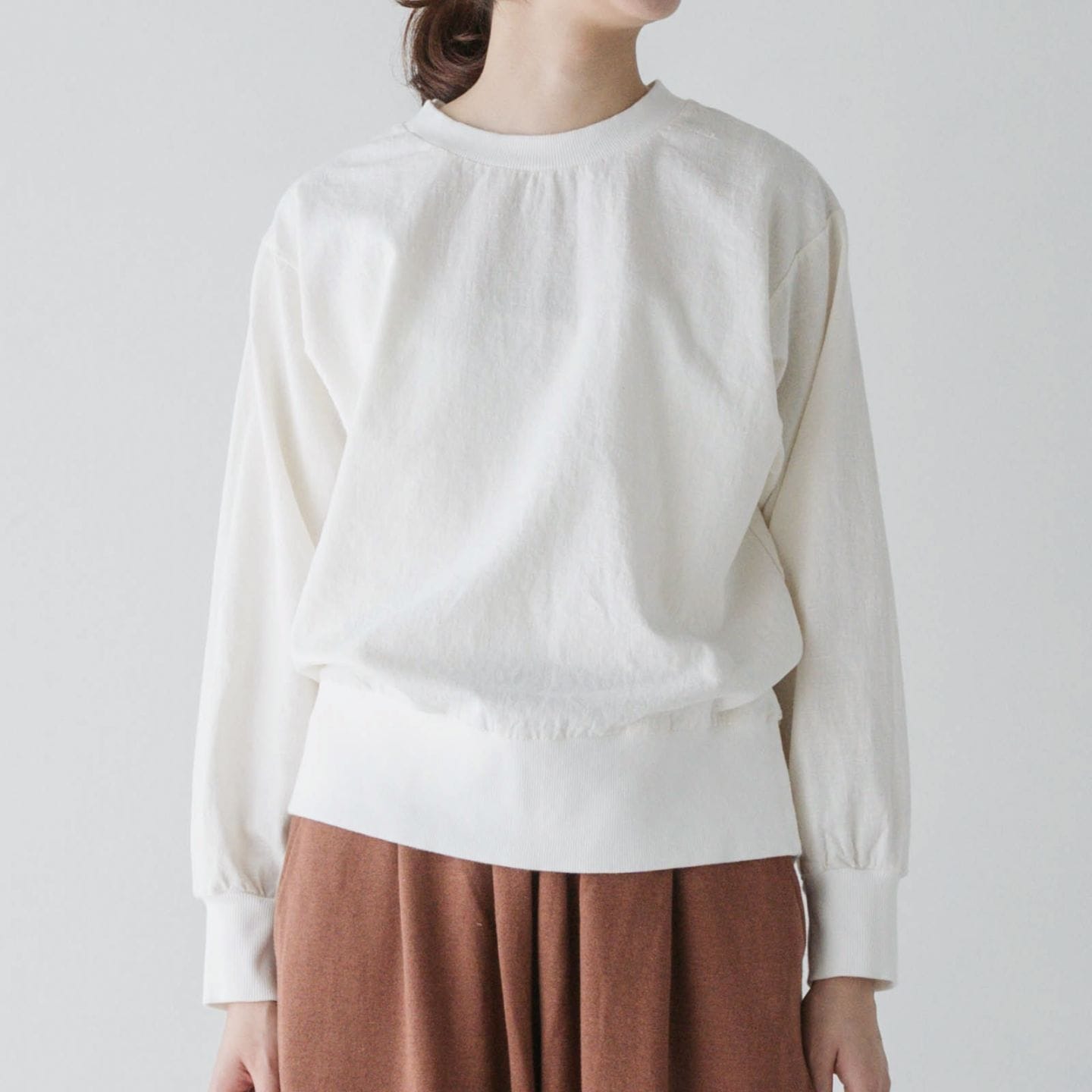 リネンコットン _ クルーネックスウェット _ ホワイト