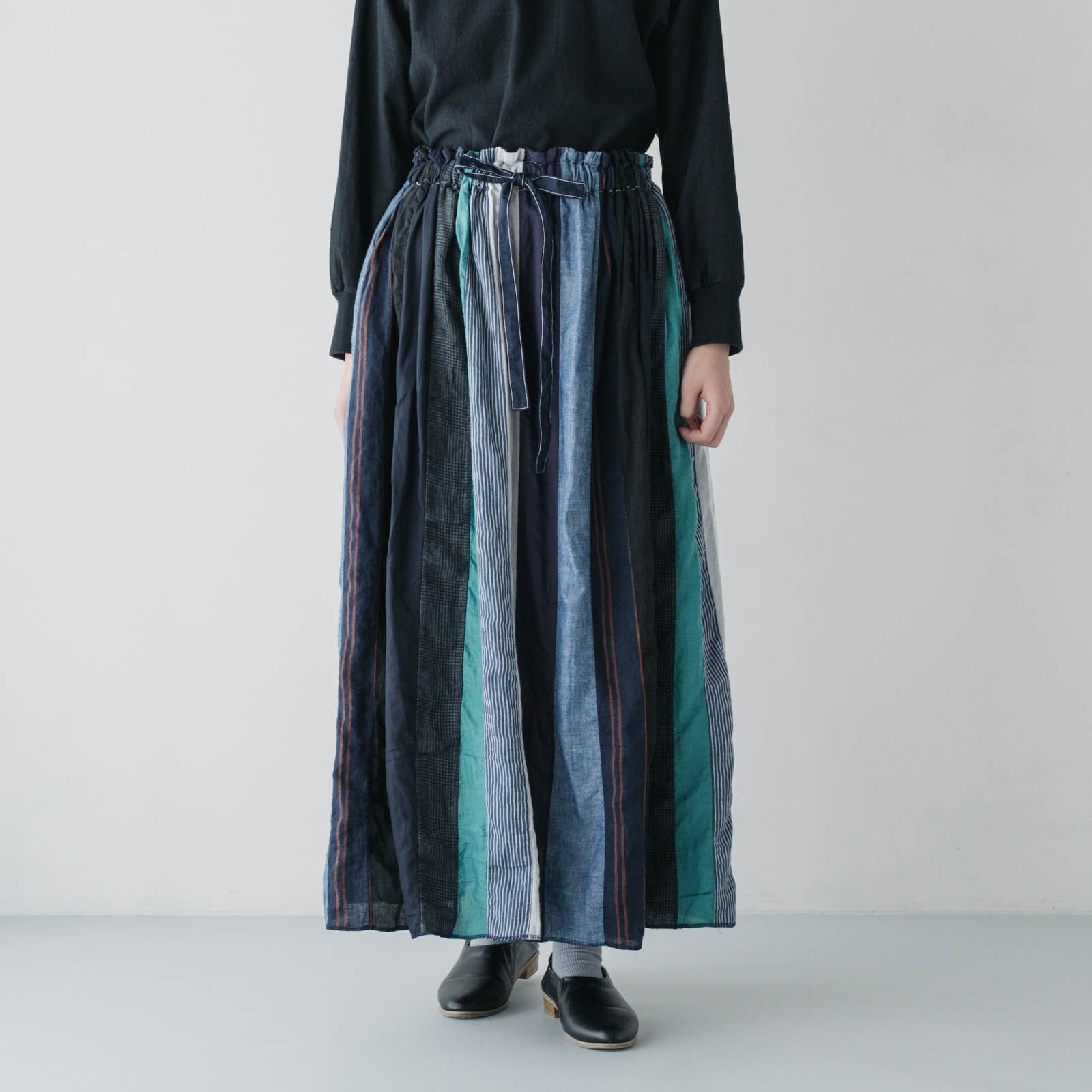 リネン＆コットン _ ミックスギャザースカート _ カラーMIXMIX