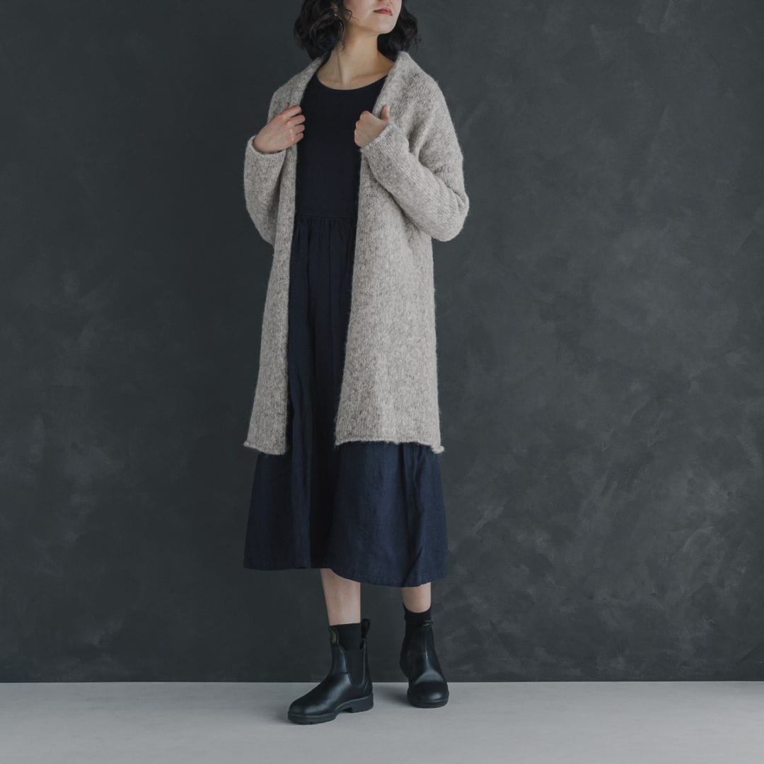 アルパカコットン カーディガン _ ライトグレイ（ポケットなし）