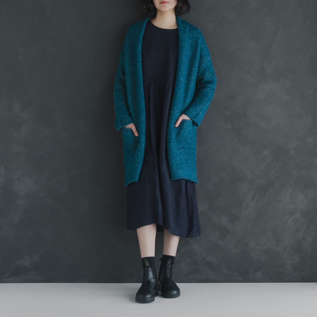 アルパカコットン カーディガン _ ブルー