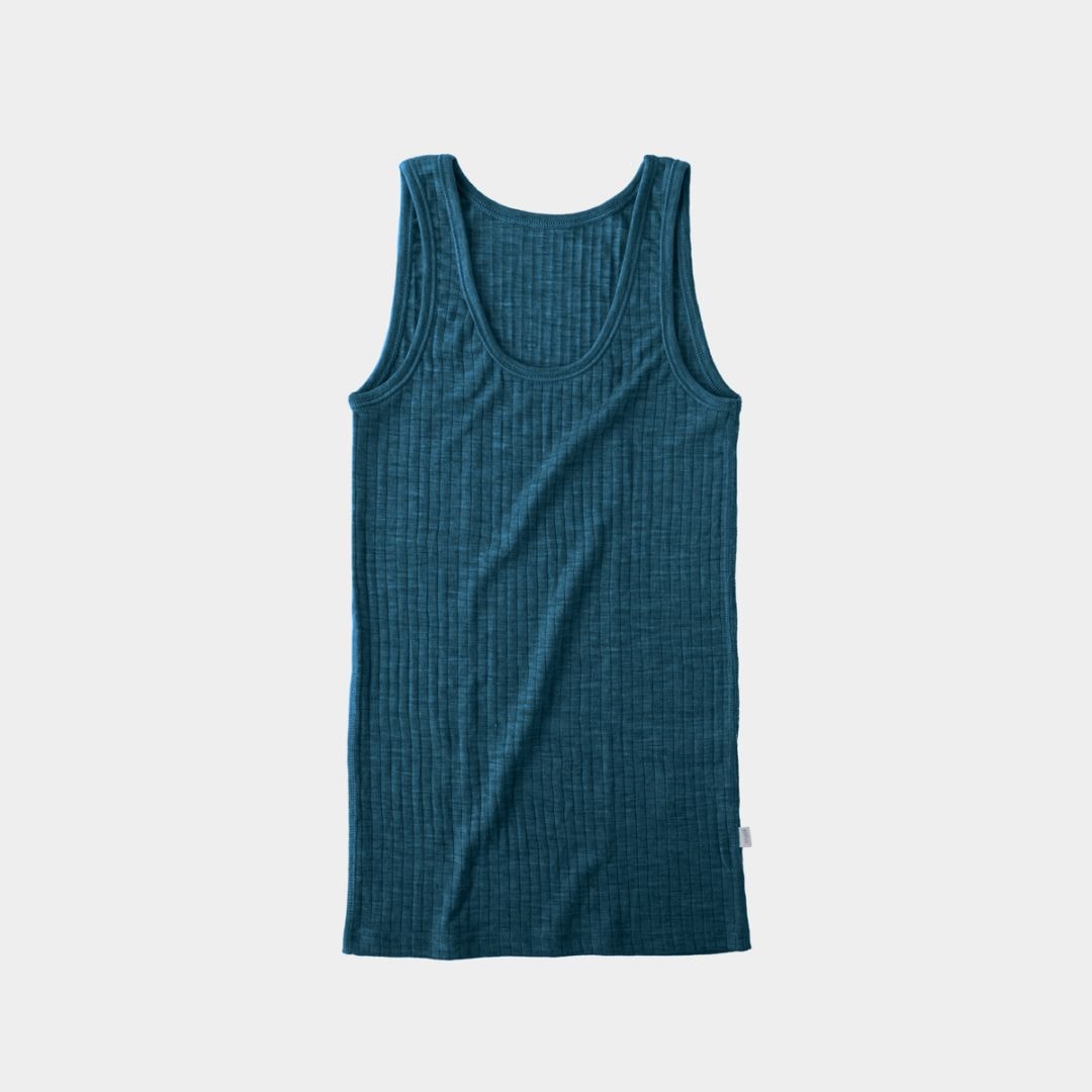 NEEDLE DROP WOOL _ タンクトップ ディープブルー